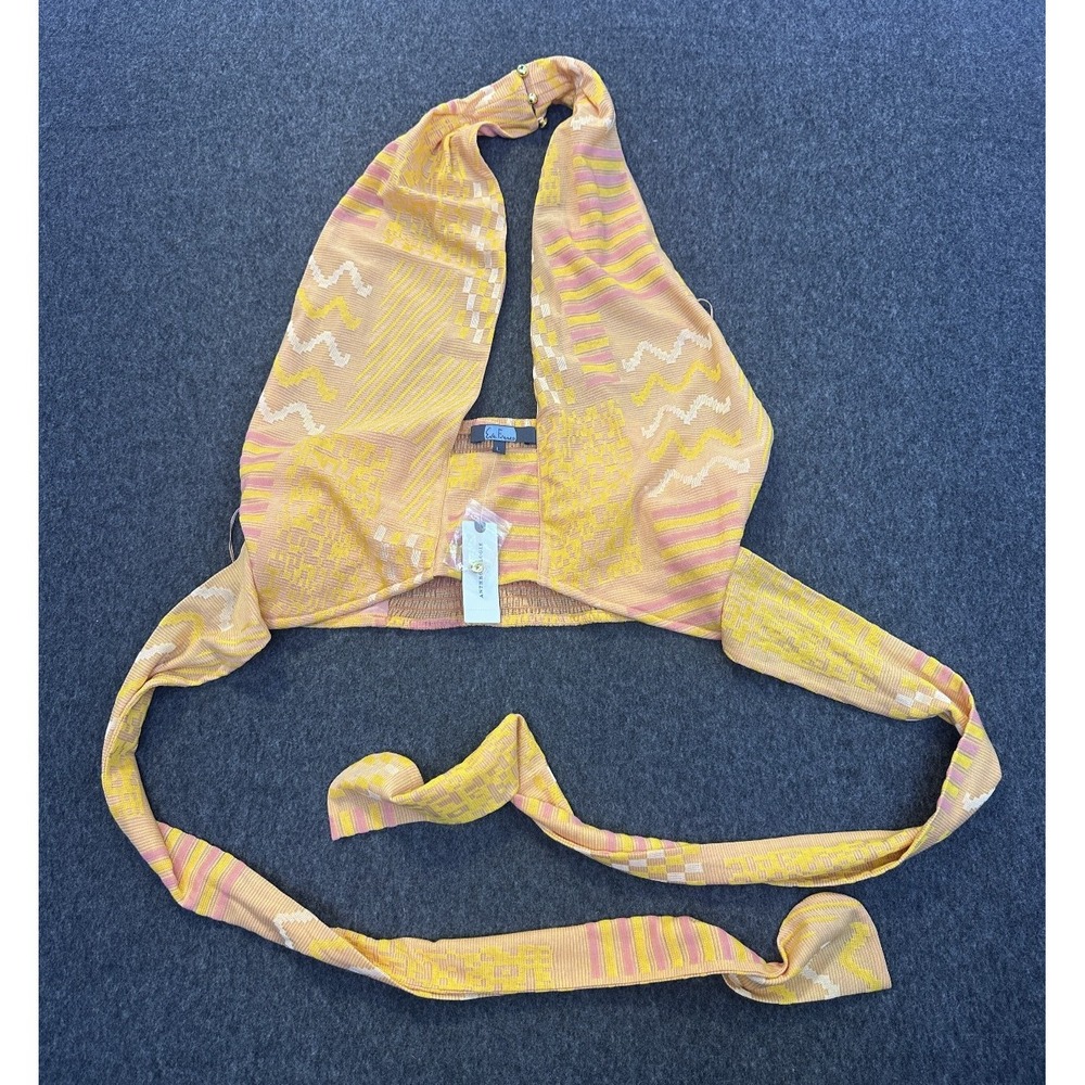 Eva Franco x Anthropologie Citrus Yellow Knit Summer Wrap Halter Top Size Large - Picture 2 of 10